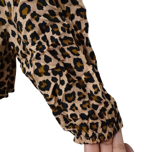 Shein Leopard Print Long Sleeve Blouse With Ruffle Trim Women Size L US 8 10 - Picture 3 of 11